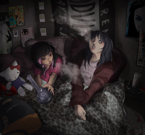 two characters + background two characters + background